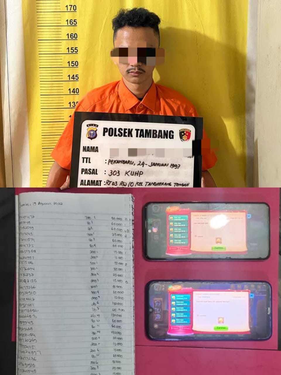 Pemilik Konter Ponsel, Juga Bandar Chip Judi Online Jenis Game Higgs Domino di Ringkus Polsek Tamban