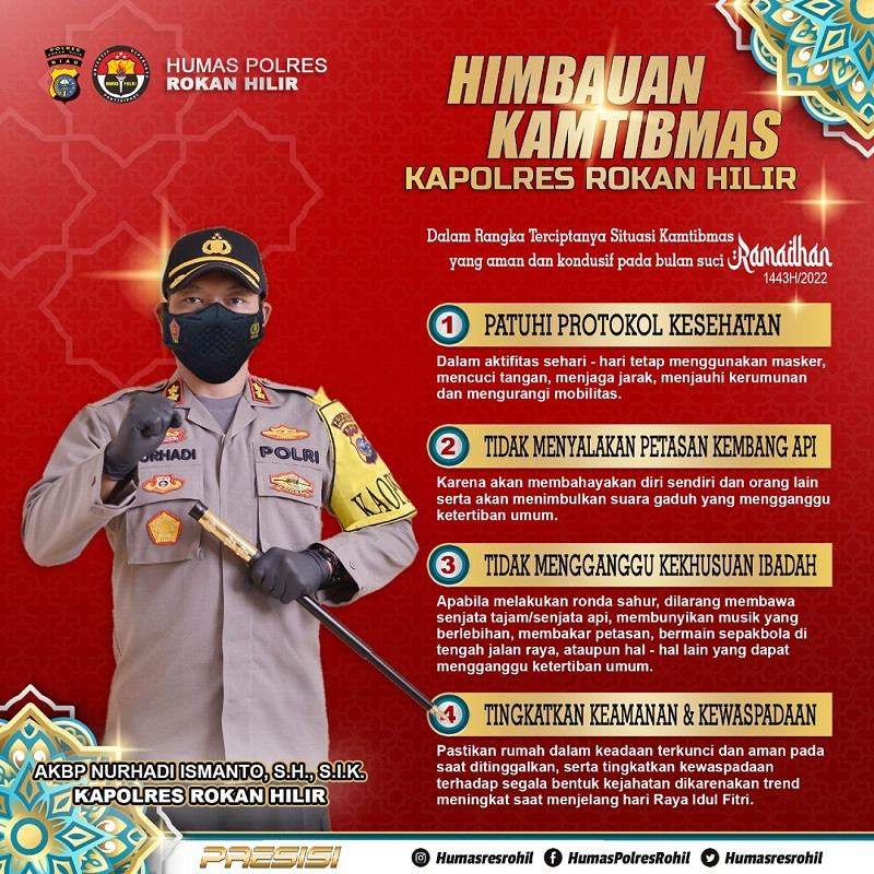 Terkait Bulan Puasa dan Idul Fitri, Kapolres Rohil Keluarkan Imbauan